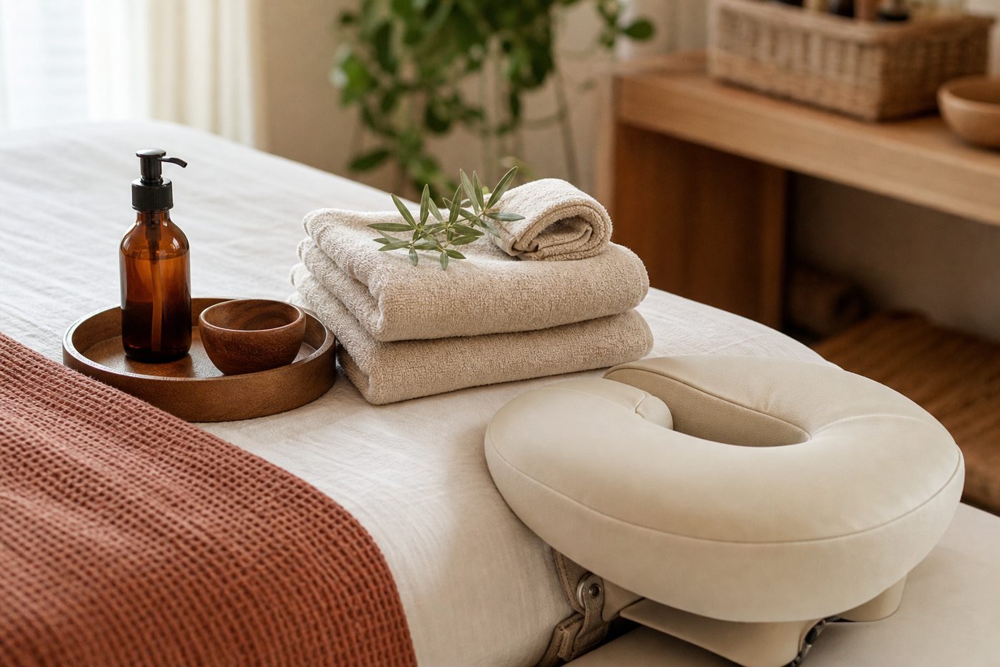 Prepared massage table with clean linens